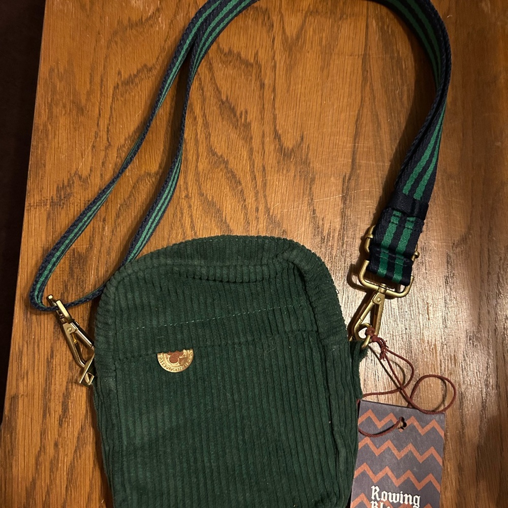 Rowing Blazers Dark Green Corduroy Crossbody with Striped Strap